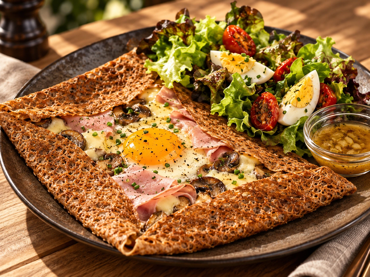 Galette avec œuf et garniture fraîche